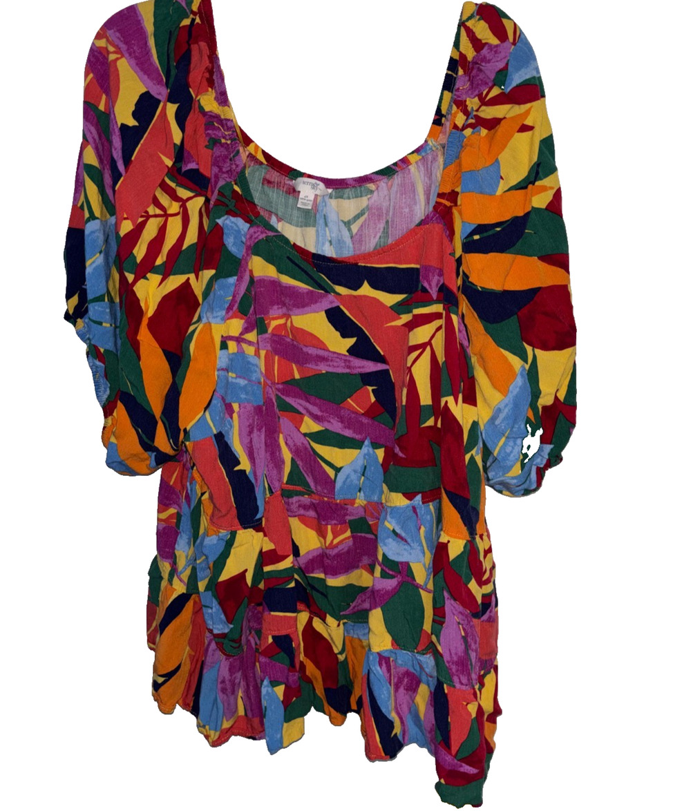 Terra & Sky Tropical Floral Blouse Womens 4X 28W 30W Peplum Babydoll Rayon Top